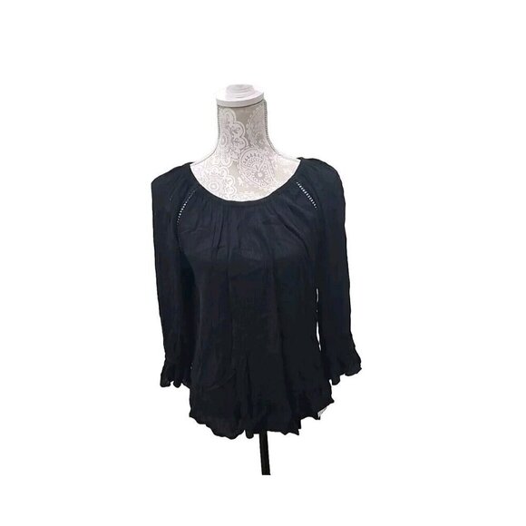 International Concepts Top Black 3/4 Sleeve Gauze Peplum NWT Women's Medium - Picture 6 of 9